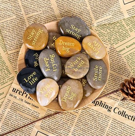 Hot Selling Natural Rune Stone Engraved Characters Writing Symbols Engraving Polished Rolling Stone Blessings