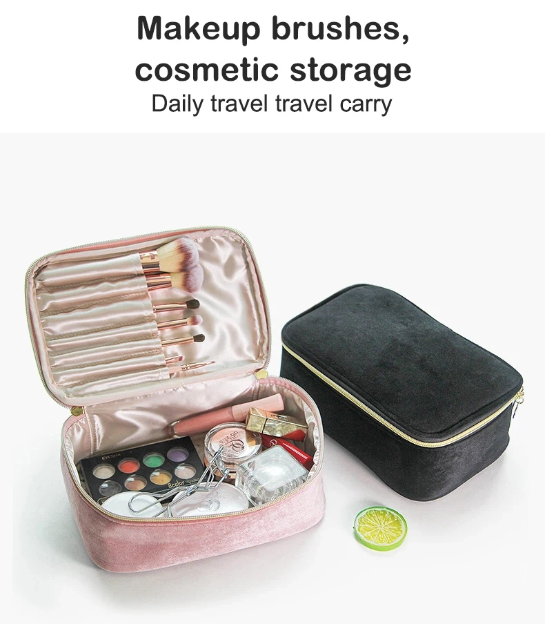 Custom Hot Sale Fashion Soft Velvet Travel Cosmetic Bag Makeup Tools Brush Storage Bag Cosmetic Case Organizer