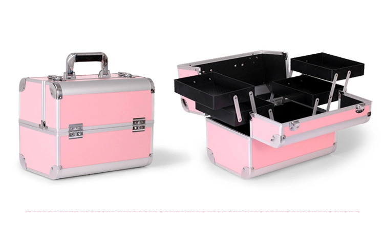 New Pink Beauty Aluminium Makeup Case with Lighted Double Fashion Superior Quality Vanity Train Cosmetic Box for Ladies