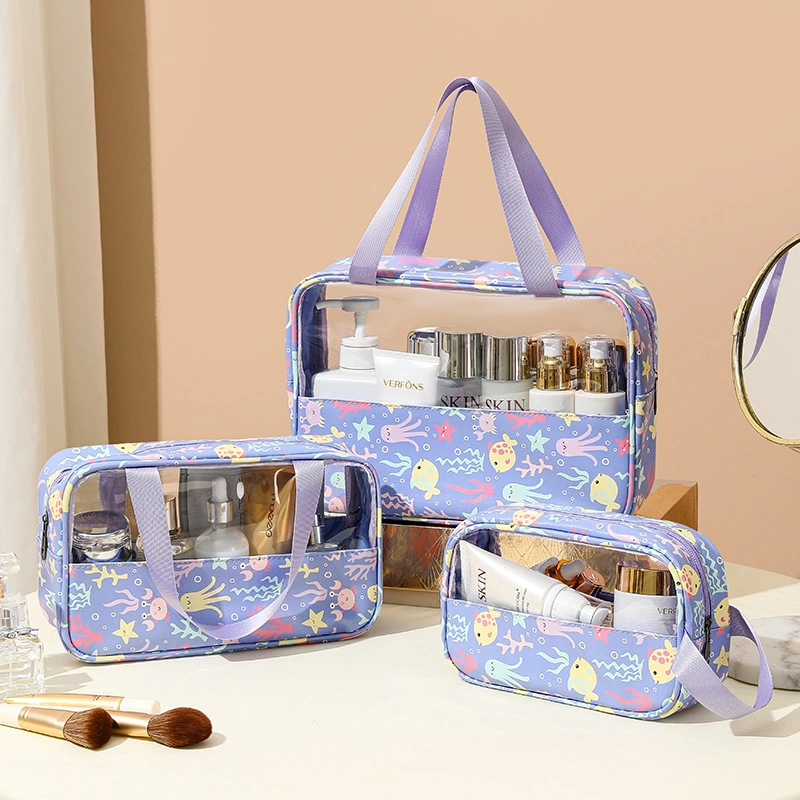 New Arrivals Portable PVC Colorful Flower Private Label Makeup Organizer Travel Cosmetic Bag