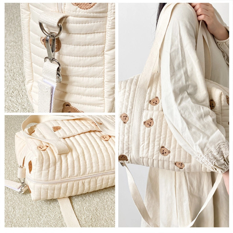 OEM Mommy Single Shoulder Bag Zipper Embroidery Cute Bear Print Multi Function Mom Bag Outing Baby Stroller Diaper Bags