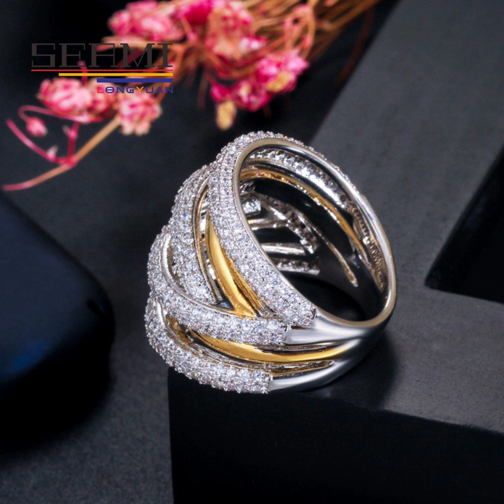 High Quality Brass Jewelry 3A Zircon Two-Color Plating Ring