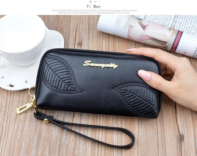 Embossed Leaves Pattern Women Handbag High Quality PU Wallet Coin Bag Wholesale Notecase