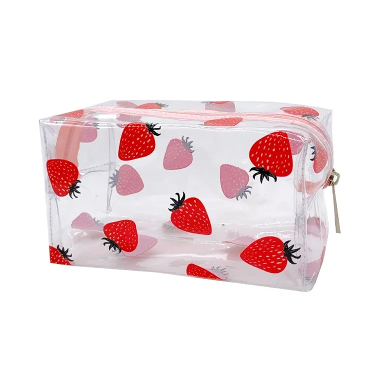 Cute Cartoon Strawberry Printing PVC Cosmetic Bag Transparent Makeup Toiletry Bag
