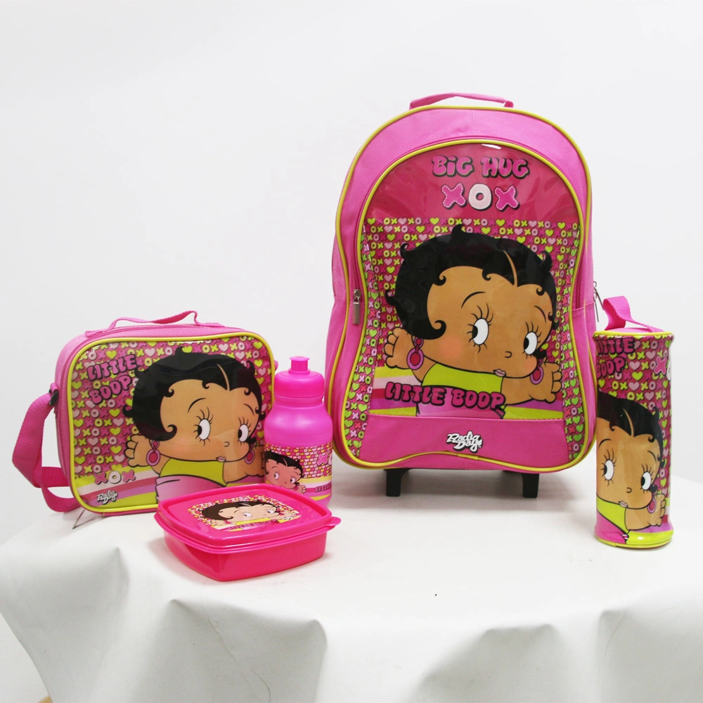 Custom Display Supermarket Cartoon Functional Shoulder Stationery Girls Student Kids Rolling Wheeled Trolley Pen Pencil Case Cooler Lunch Bag Back School Bags