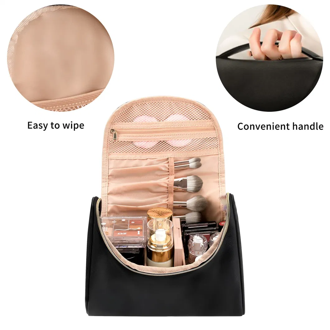 Vegan Leather Travel Makeup Brushes Bag Waterproof Toiletry Bag for Women