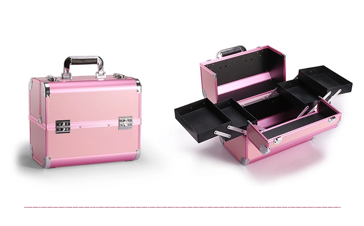 New Pink Beauty Aluminium Makeup Case with Lighted Double Fashion Superior Quality Vanity Train Cosmetic Box for Ladies