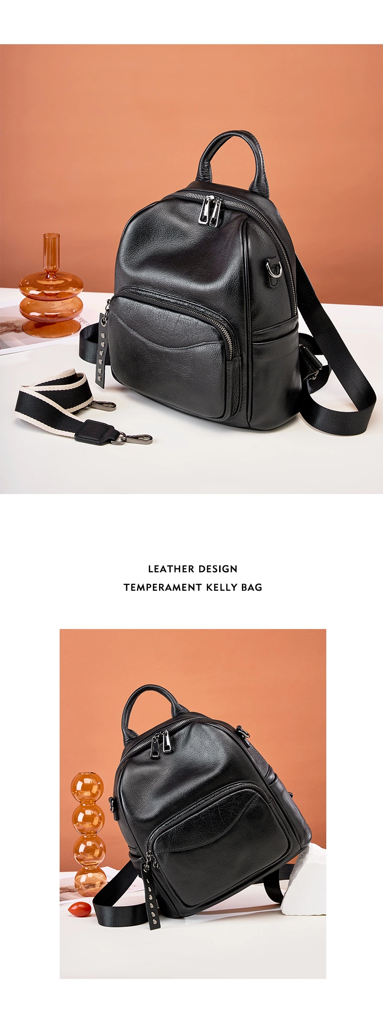 Fashion Designer Leather Backpack Purse Women School Travel Bag Antitheft Saddle Shoulder