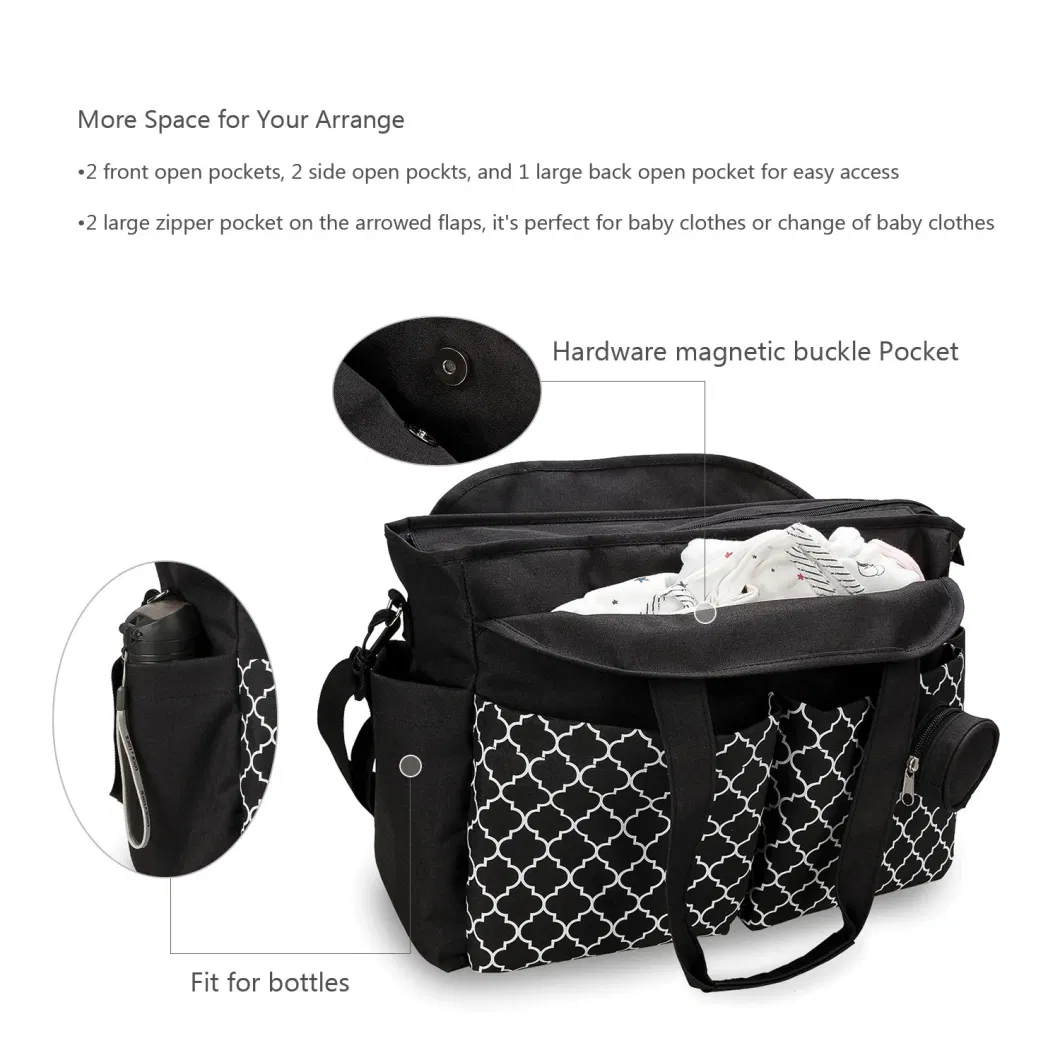 Diaper Tote Bag with Pacifier Pouch and Baby Bottle Storage Travel Diaper Tote for Mom and Dad; Multifunction Baby Diaper Bag