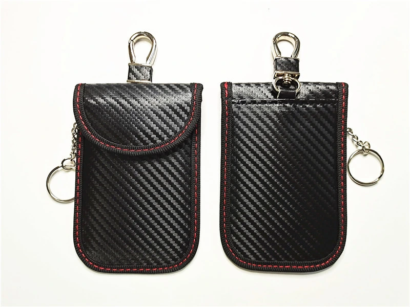 Hot Selling Carbon Fiber Leather RFID Car Key Signals Blocker Case with Key Hook Keyless Car Theft Pouch Faraday Bag