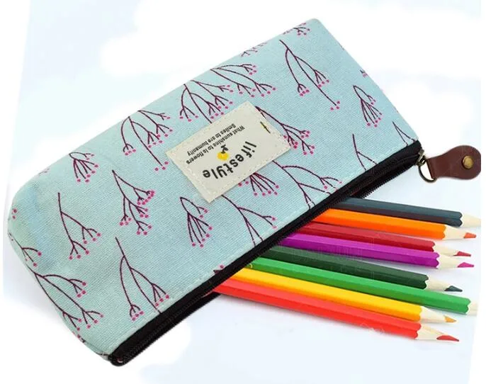 Zipper Close Pen Bag Canvas Pencil Pouch School Pencil Bag