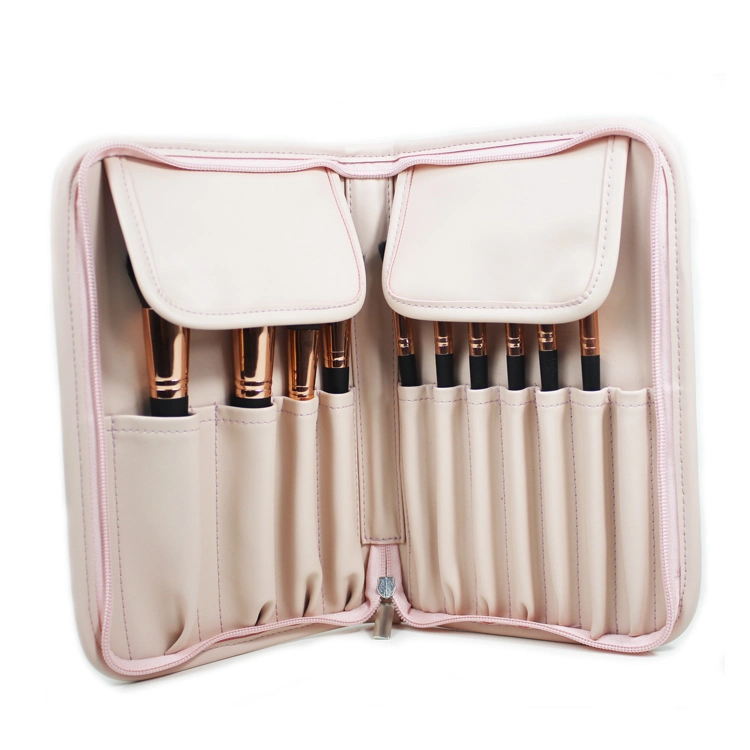 Private Label Pink PU Leather Zipper PVC Cosmetic Case Makeup Brush Bag Custom Logo