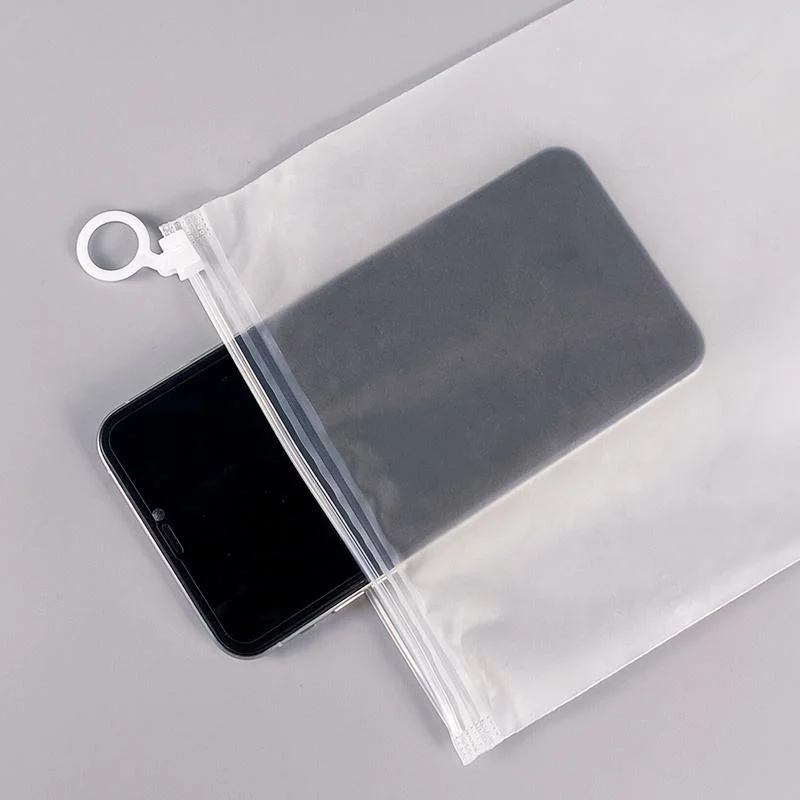 Transparent Frosted Zipper Bag for household Storage Underwear T-Shirt Packaging Plastic Bag with Round Ring