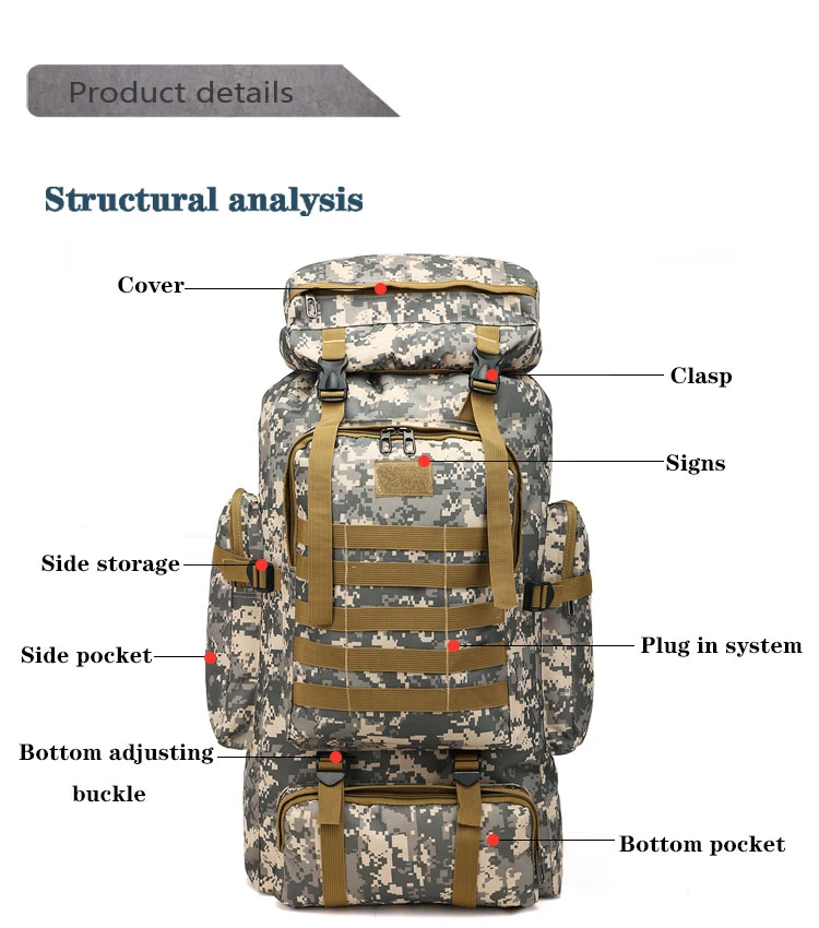 Camping Hiking Travel Outdoor Bag Durable Camouflage Mountaineering Backpack