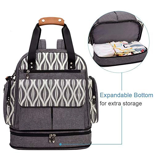 Expandable Diaper Bag Backpack Tote Messenger Bag for Mom and Girl in Grey