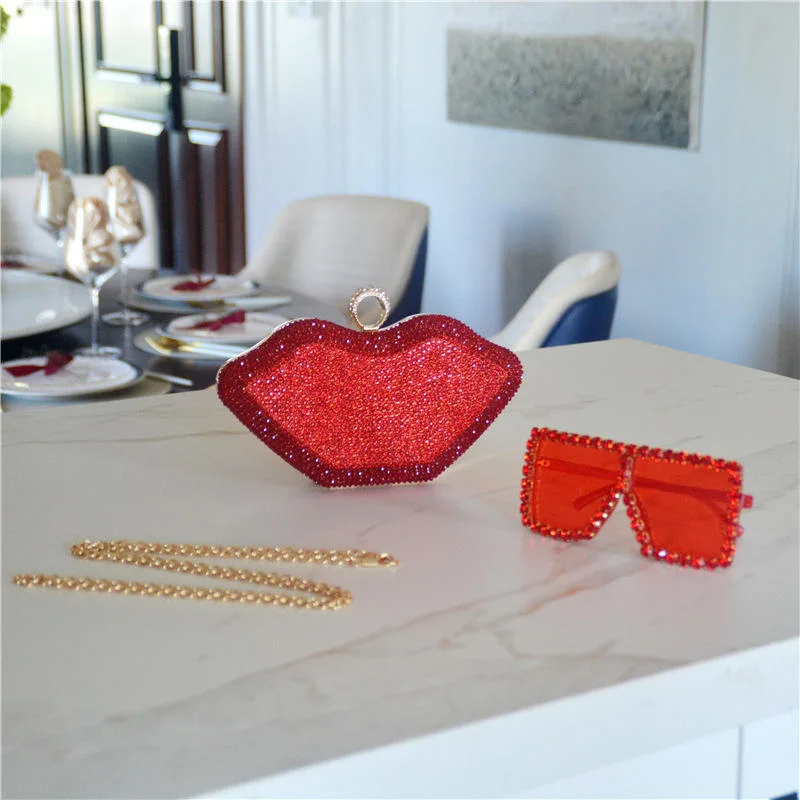 Mu Women&prime;s Luxury Bag Fashion New Design Women Rhinestone Clutch Bag and Glasses Luxury Ladies Evening Bags with Sunglasses