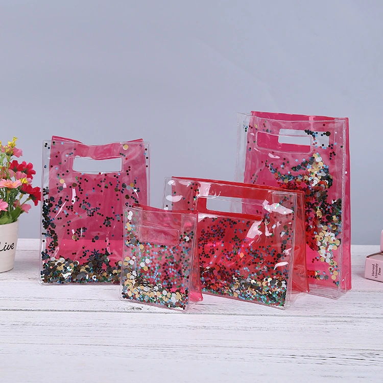 Hot Sale Sparkle Transparent PVC Durable Glitter Sequin Custom Makeup Cosmetic DIY Gift Bag