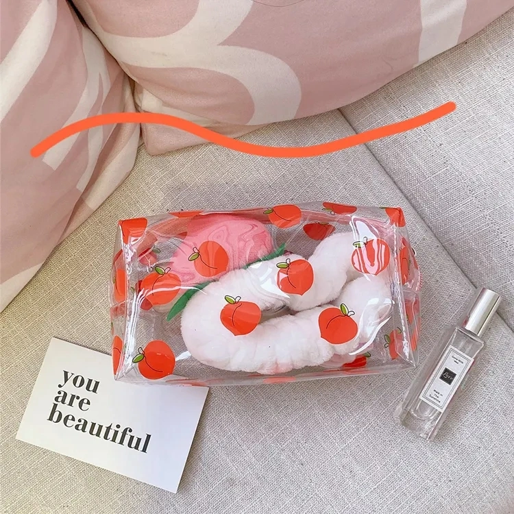 Cute Cartoon Strawberry Printing PVC Cosmetic Bag Transparent Makeup Toiletry Bag