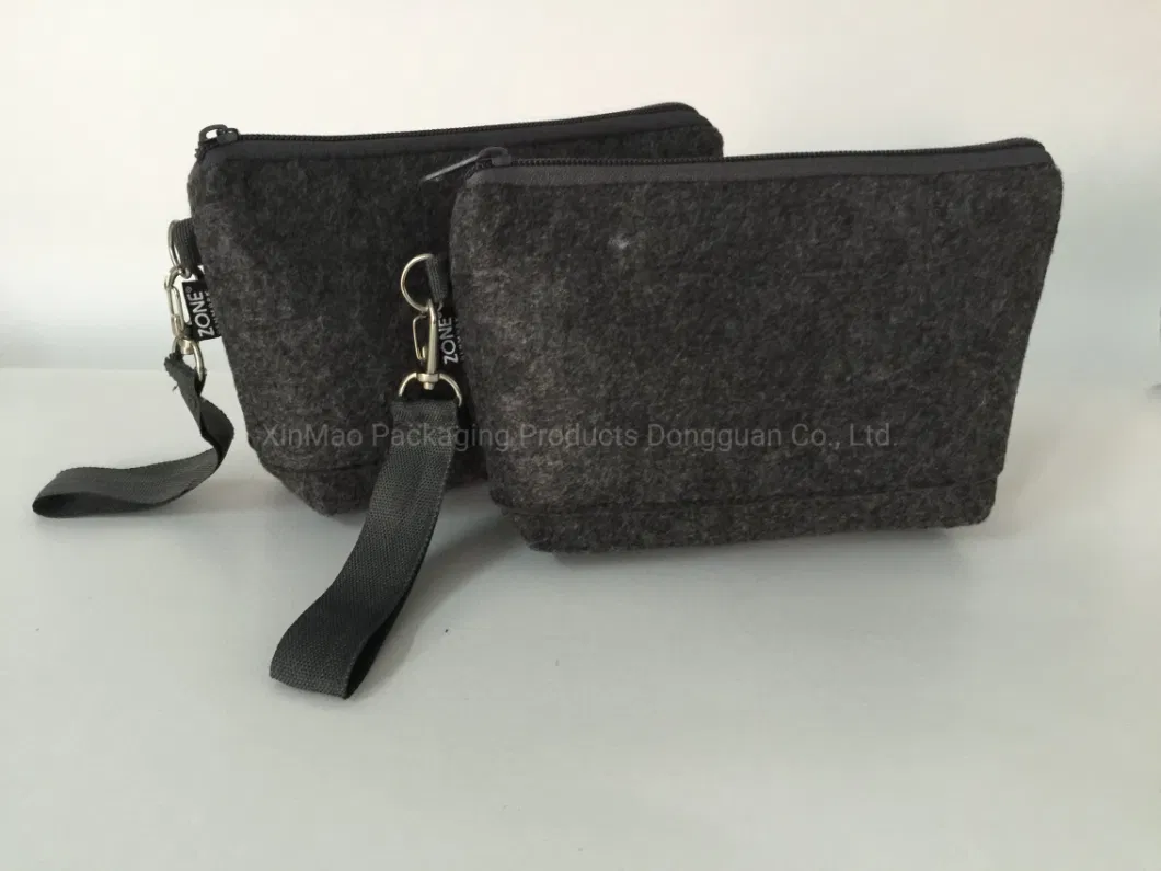 Custom Eco-Friendly Felt Cosmetic Bag Travel Storage Case with Zipper