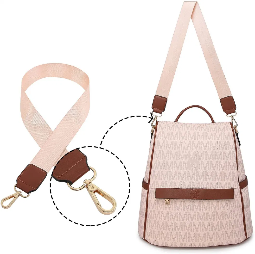 Women Backpack Purse Fashion PU Leather Anti-Theft Rucksack Lightweight Ladies Casual Travel School Shoulder Bag 2PCS Pink