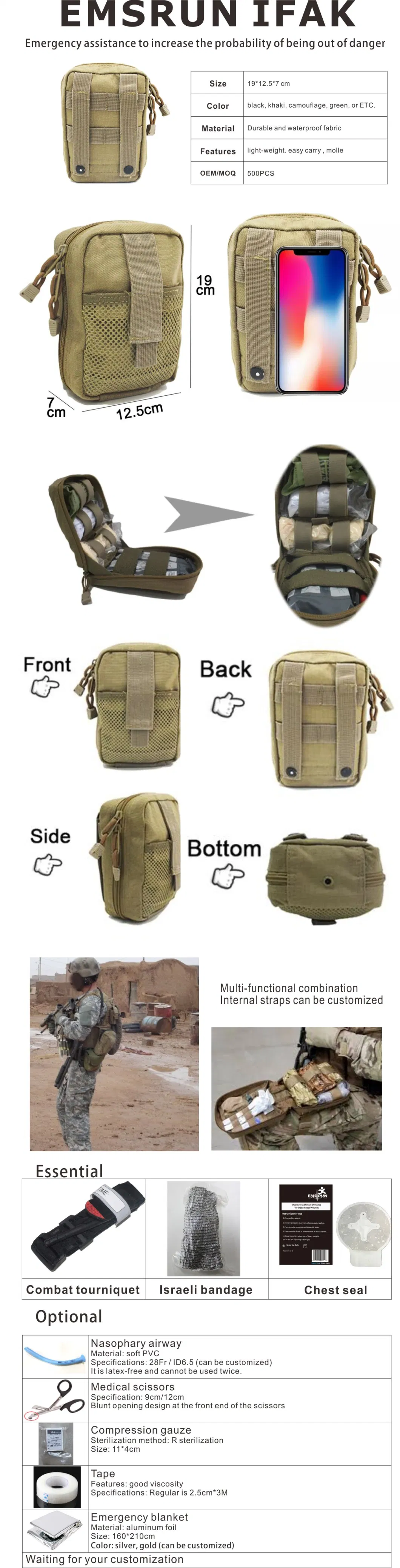 Top Grade Army Units Ifak Medical Bag for Outdoor