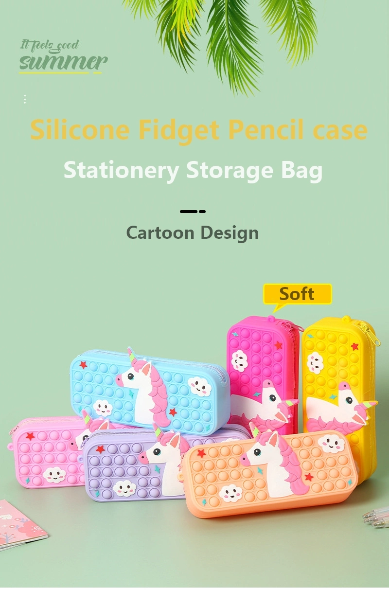 Silicone Fidget Pencil Pen Case Simple Sensory Bubble Pencil Bag Fidget Toy Pen Bag Stationery Storage Bag for Student