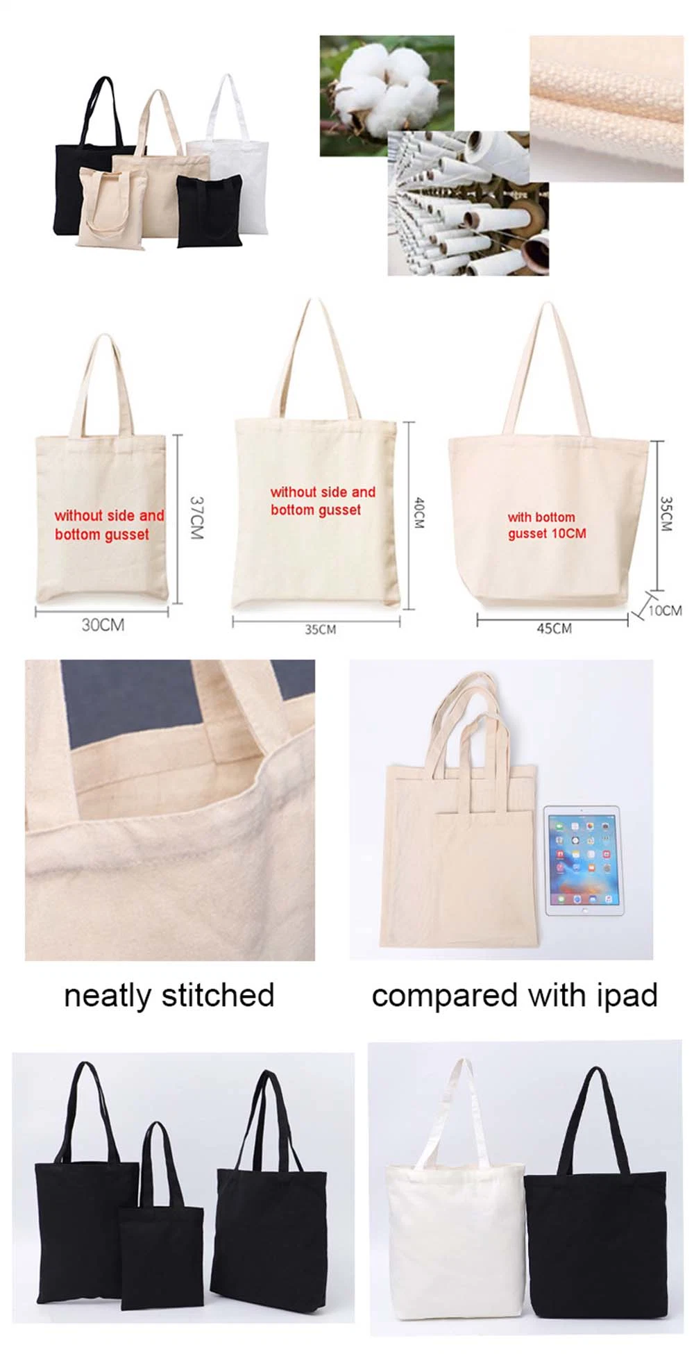 Custom Printed Cotton Canvas Tote Bag for Office, School, and Shopping