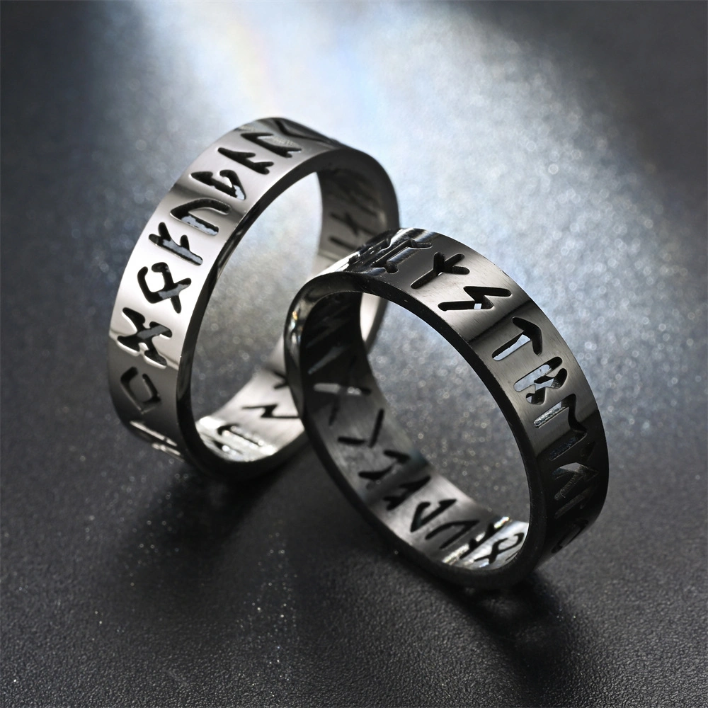 Hip Hop Stainless Steel Hollow Nordic Viking Norse Rune Ring for Men