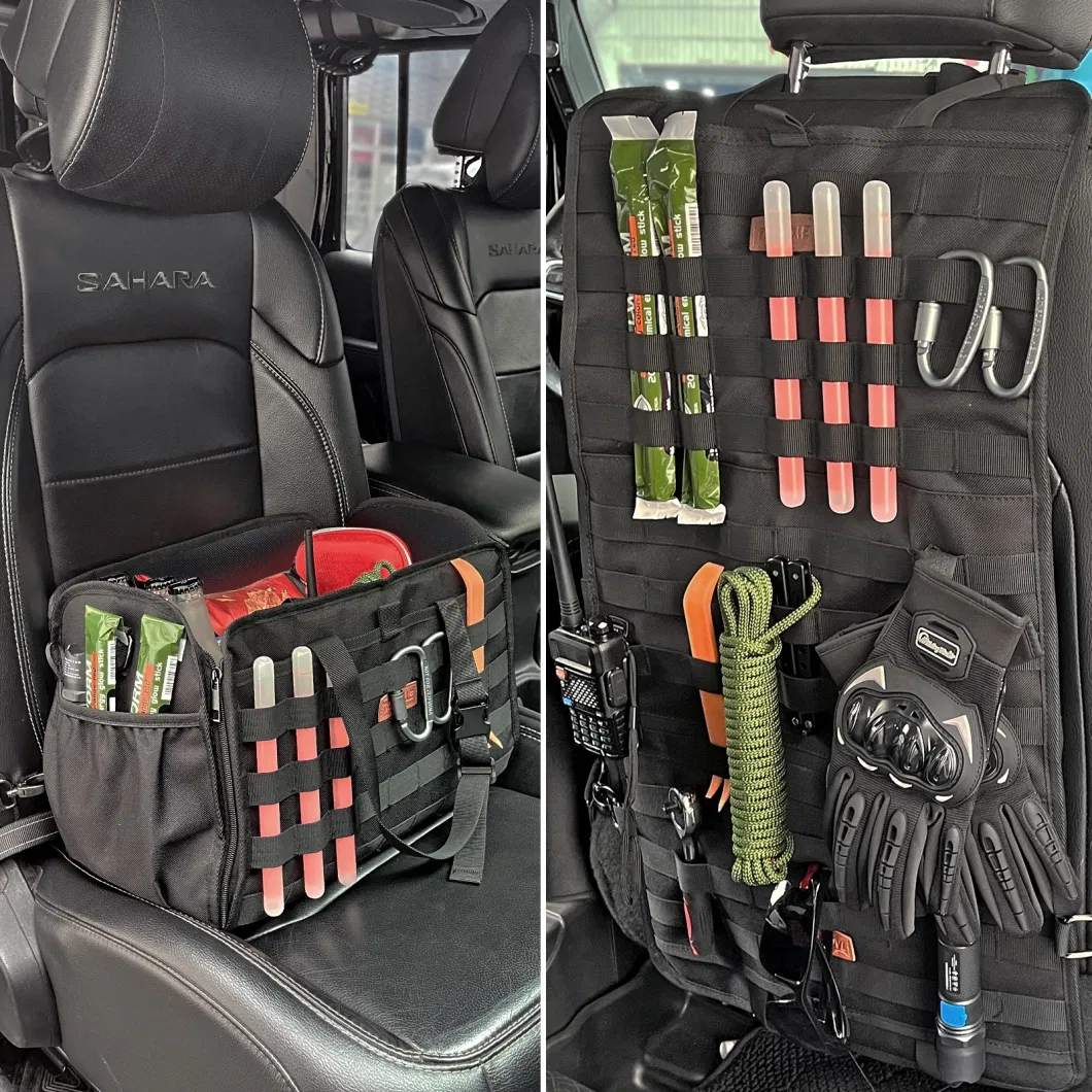 Universal Tactical Vehicle Car Auto Seat Back Molle Organizer W/ 5 Detachable Medical/Phone Pouch 3 Different Size Admin Pouch Vehicle Panel Storage Bag