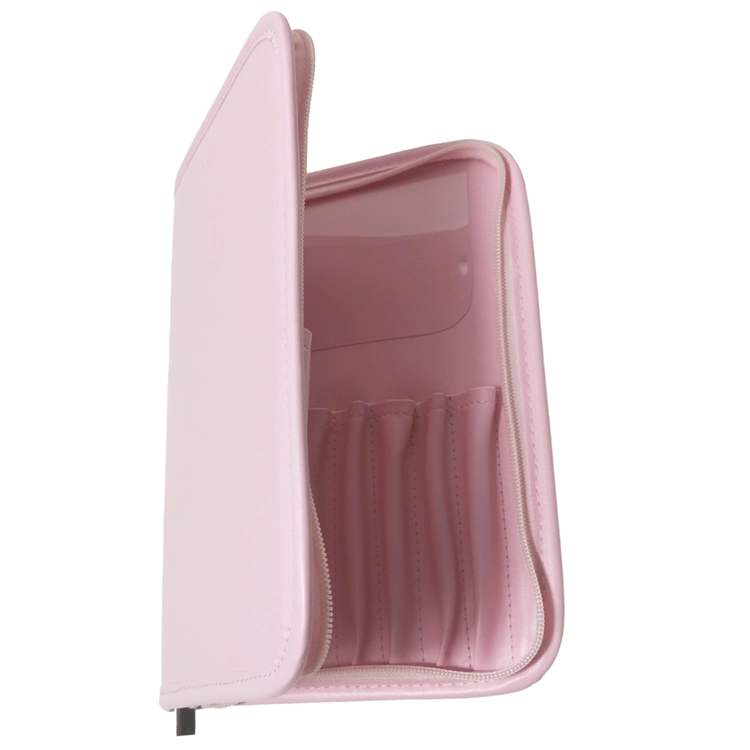 Private Label Pink PU Leather Zipper PVC Cosmetic Case Makeup Brush Bag Custom Logo