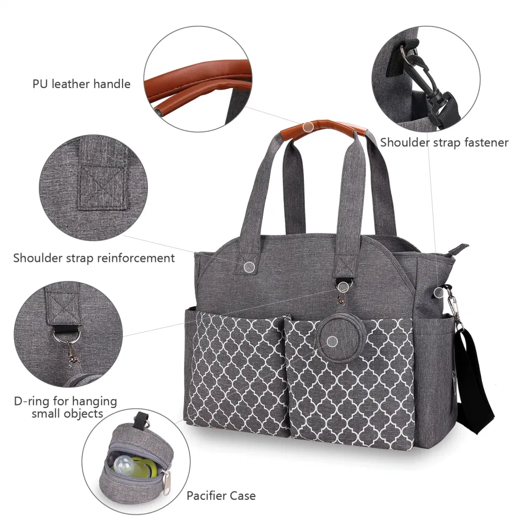 Diaper Tote Bag with Pacifier Pouch and Baby Bottle Storage Travel Diaper Tote for Mom and Dad; Multifunction Baby Diaper Bag