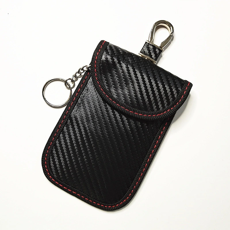 Hot Selling Carbon Fiber Leather RFID Car Key Signals Blocker Case with Key Hook Keyless Car Theft Pouch Faraday Bag