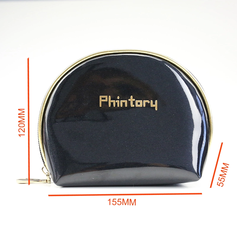 Wholesale Luxury Black Shiny PU Toiletry Cosmetic Bag Travel Bag