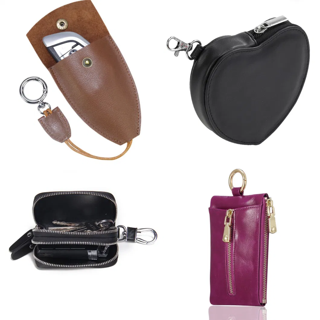 Custom Leather Key Holder Bag with Keychain Fashion Key Pouch with Zipper