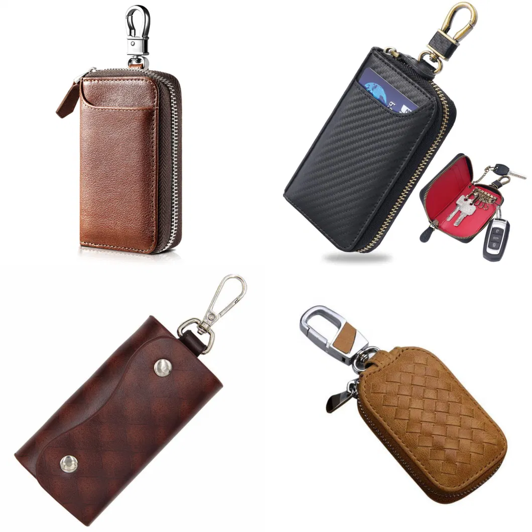 Custom Leather Key Holder Bag with Keychain Fashion Key Pouch with Zipper
