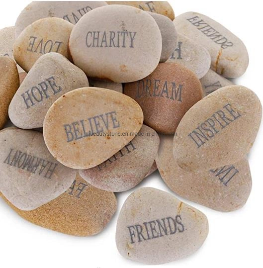 Natural Rune Stone Engraved Characters Written Symbols Engraved Polished Rolling Stone