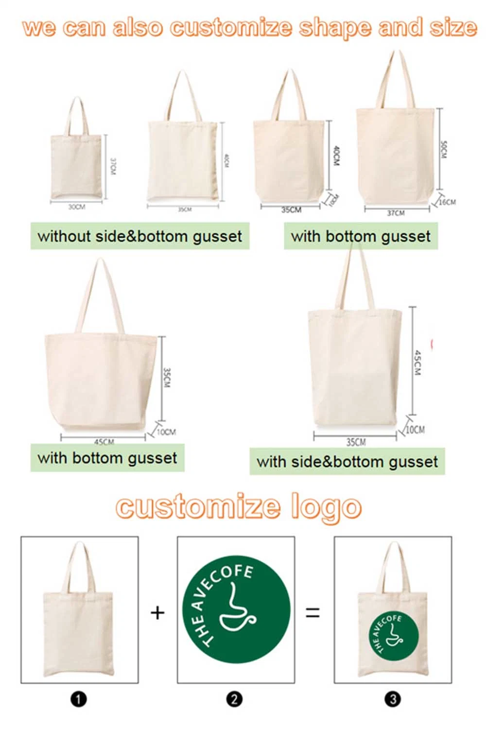 Custom Printed Cotton Canvas Tote Bag for Office, School, and Shopping
