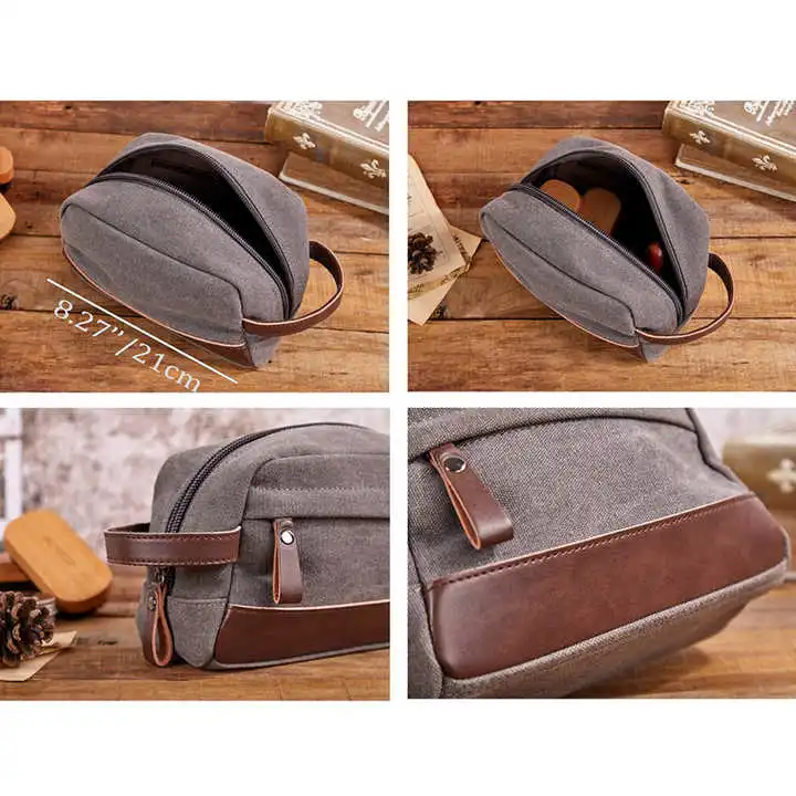 Custom Men Private Label Logo Travel Canvas Shaving Make up Bag