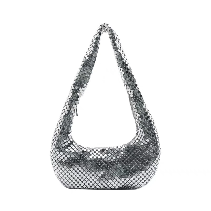 Eb1634 Custom Ladies Shoulder Bags Metal Mesh for Women Ziplock Totetop Quality Designer Cosmetic Shinny Clutch Underarm Partyevening Aluminium Luxury Gift Bag