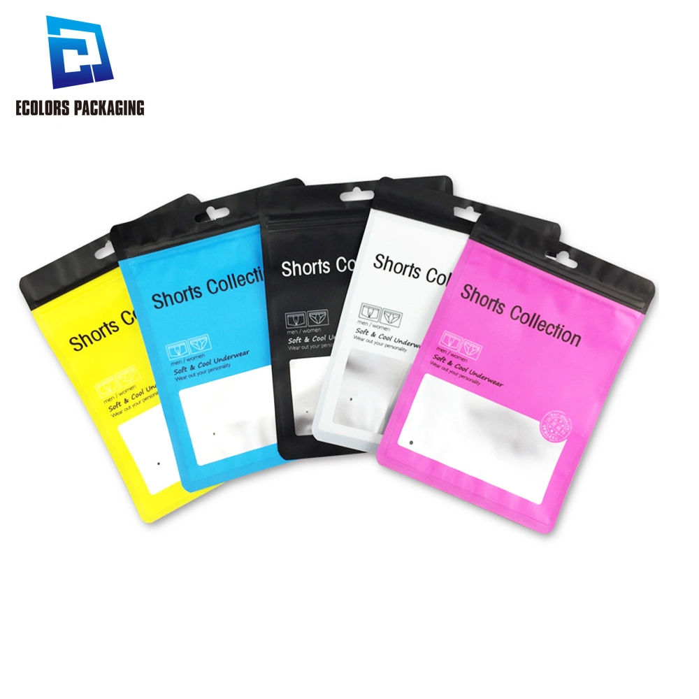 Custom Printed Clear Matte Window Zipper Top Underwear Socks Clothes Packaging Plastic Mylar Pouch Bag with Ziplock