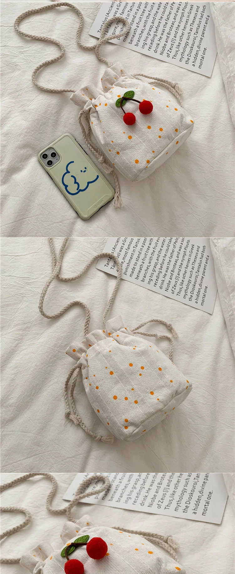 Women Kids Fashion Mini Flower Cross Body Messenger Coin Purse Wallet Canvas Drawstring Mackeup Bag