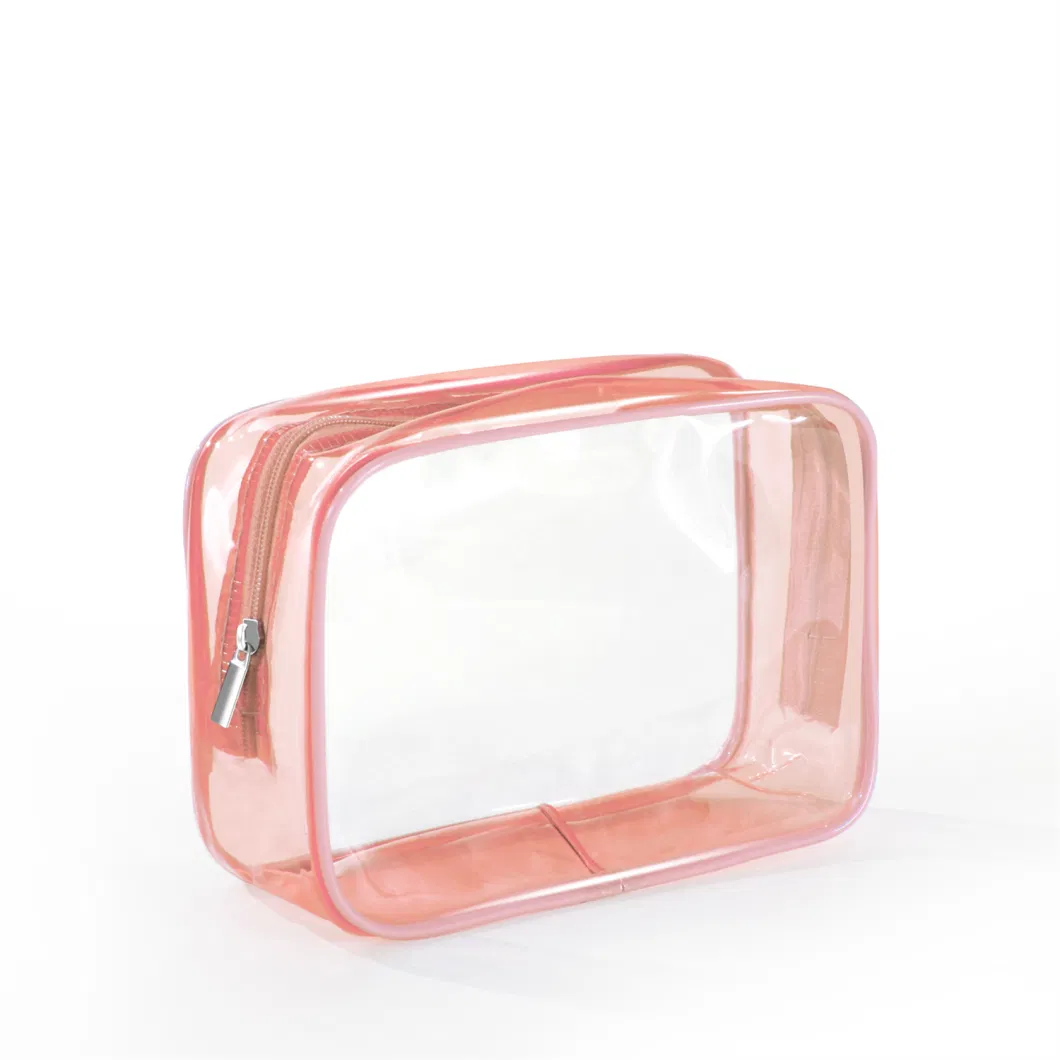 Customize Portable Waterproof PVC Transparent Plastic Toiletry Pouch Makeup Toiletries Skin Care Sets Packaging Dust Bathroom Storage Travel Zipper Cosmetic Bag