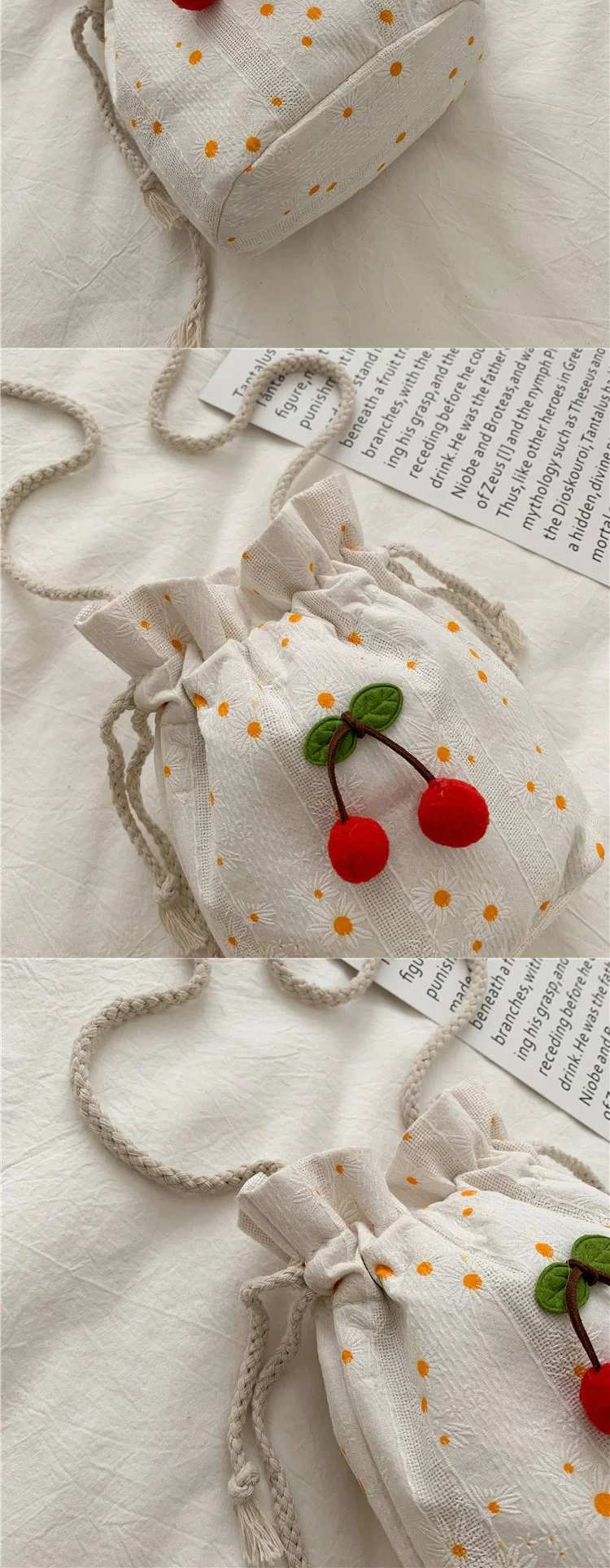 Women Kids Fashion Mini Flower Cross Body Messenger Coin Purse Wallet Canvas Drawstring Mackeup Bag