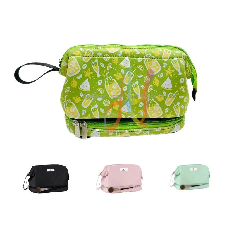 Custom Printing Functional 2-Layer Neoprene Makeup Storage Case Compact Cosmetic Bag for Makeup Brushes and Accessories