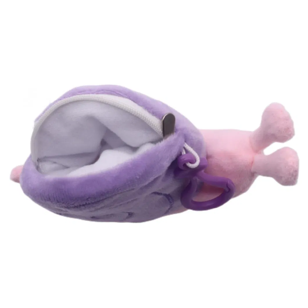 Custom Pink Plush Snail Toys for Kids Saving Coins Purse Soft Stuffed Animal Lovely Coin Bag Money Bank Zipper Close Purple Shell Big Embroideried Eyes