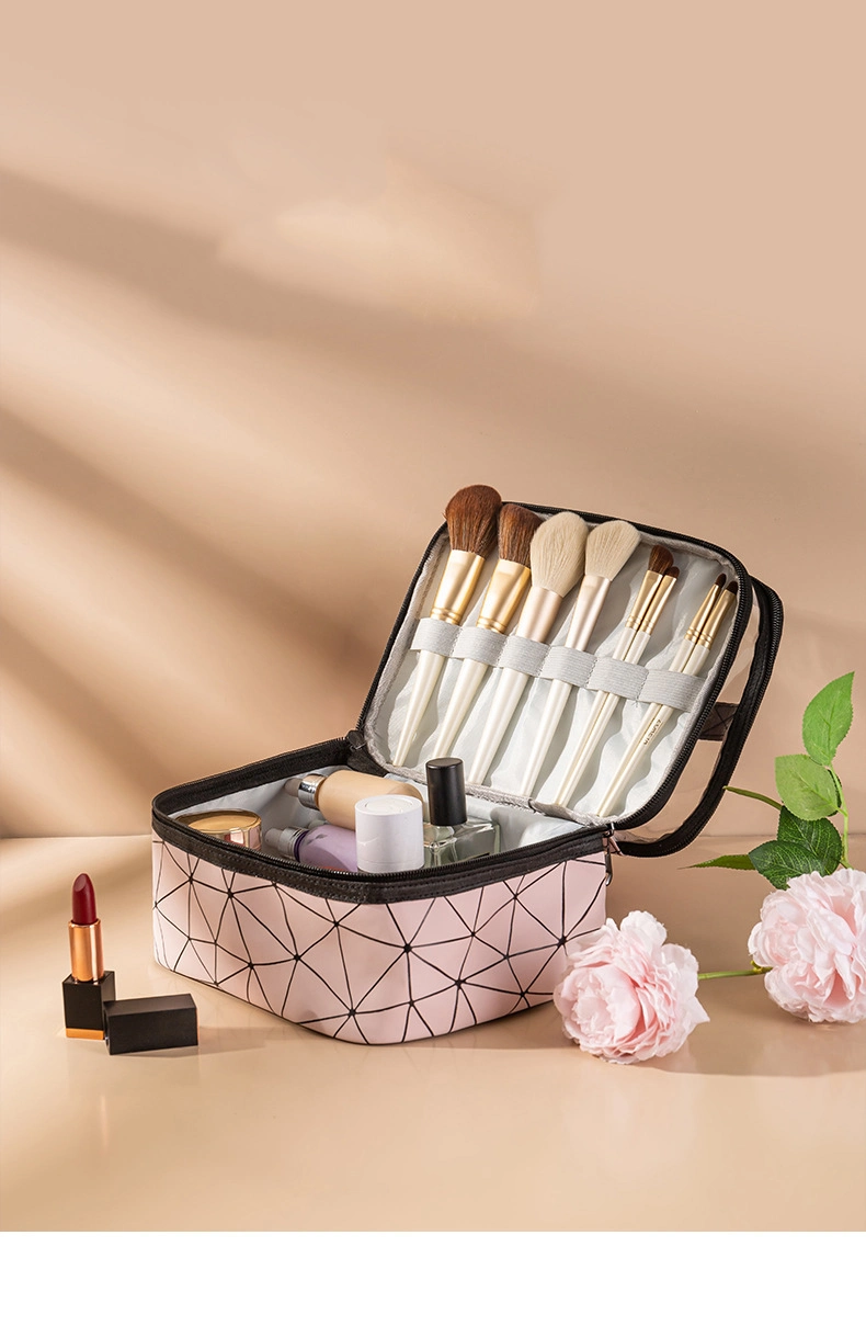 Custom PU Transparent Makeup Bag Zipper Storage Bag Large Double Layer Cosmetic Multi-Functional Toiletry Waterproof Bag