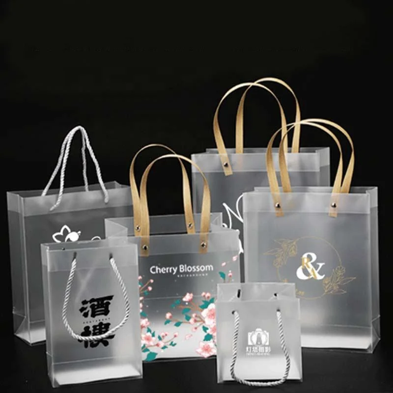 Custom Transparent Square Bottom Shopping Plastic Packaging Bag Color Printing Advertising PVC Gift Matte PP Handbag High Quality