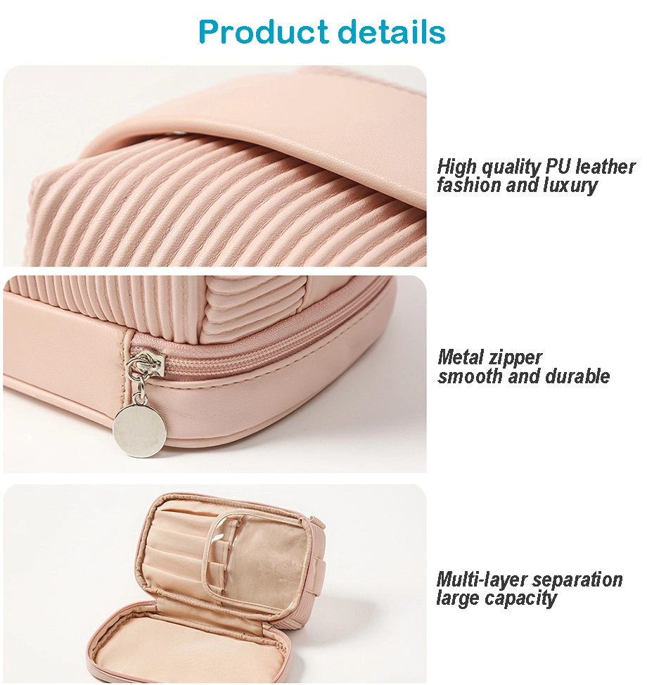 Portable Double Layer Makeup Bag Travel Eyebrow Pencil Brush PU Leather Luxury Cosmetic Bag