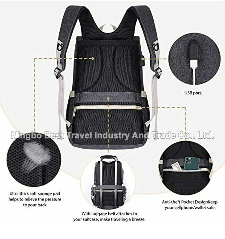 Fashion Mommy Backpack Handbag Waterproof Nappy Bag Hospital Baby Nursing Stroller Diaper Bag with USB Milk Bottle Warmer