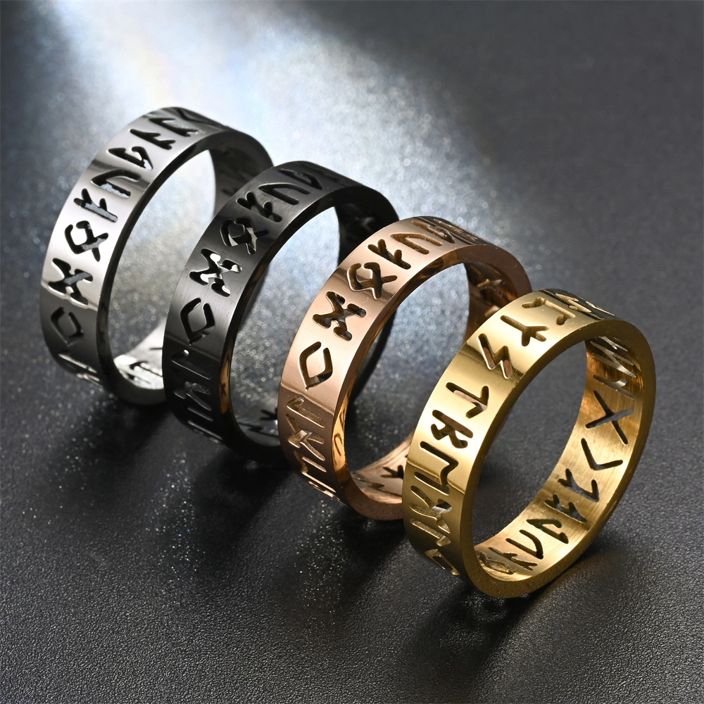 Hip Hop Stainless Steel Hollow Nordic Viking Norse Rune Ring for Men